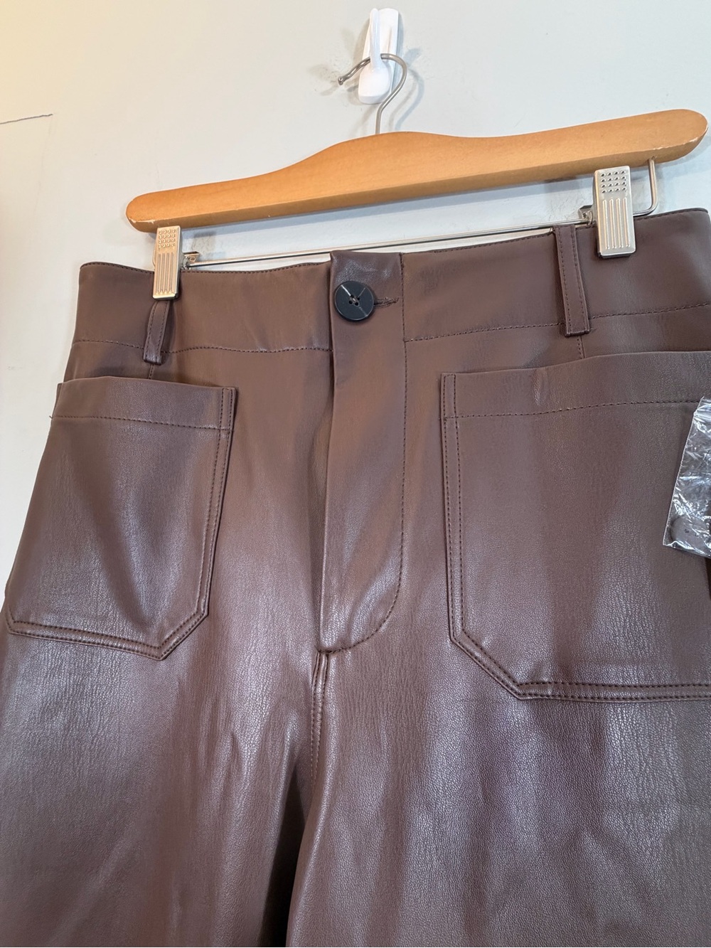 Anthro Maeve Colette Faux Leather Wide Leg Cropped Pant Size 29 Chocolate New - Picture 4 of 13